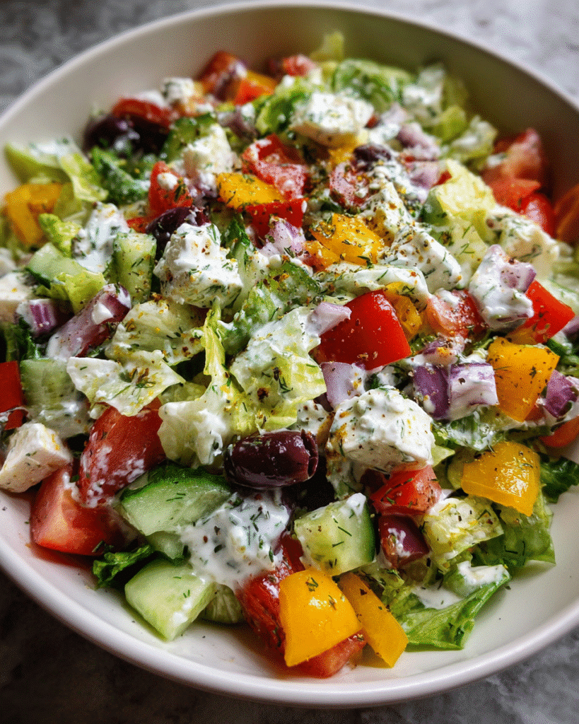 Mediterranean chopped salad with tzatziki dressing