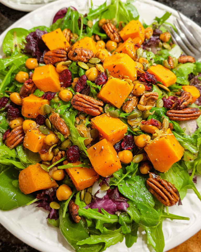 Roasted Butternut Squash Salad in rustic bowl