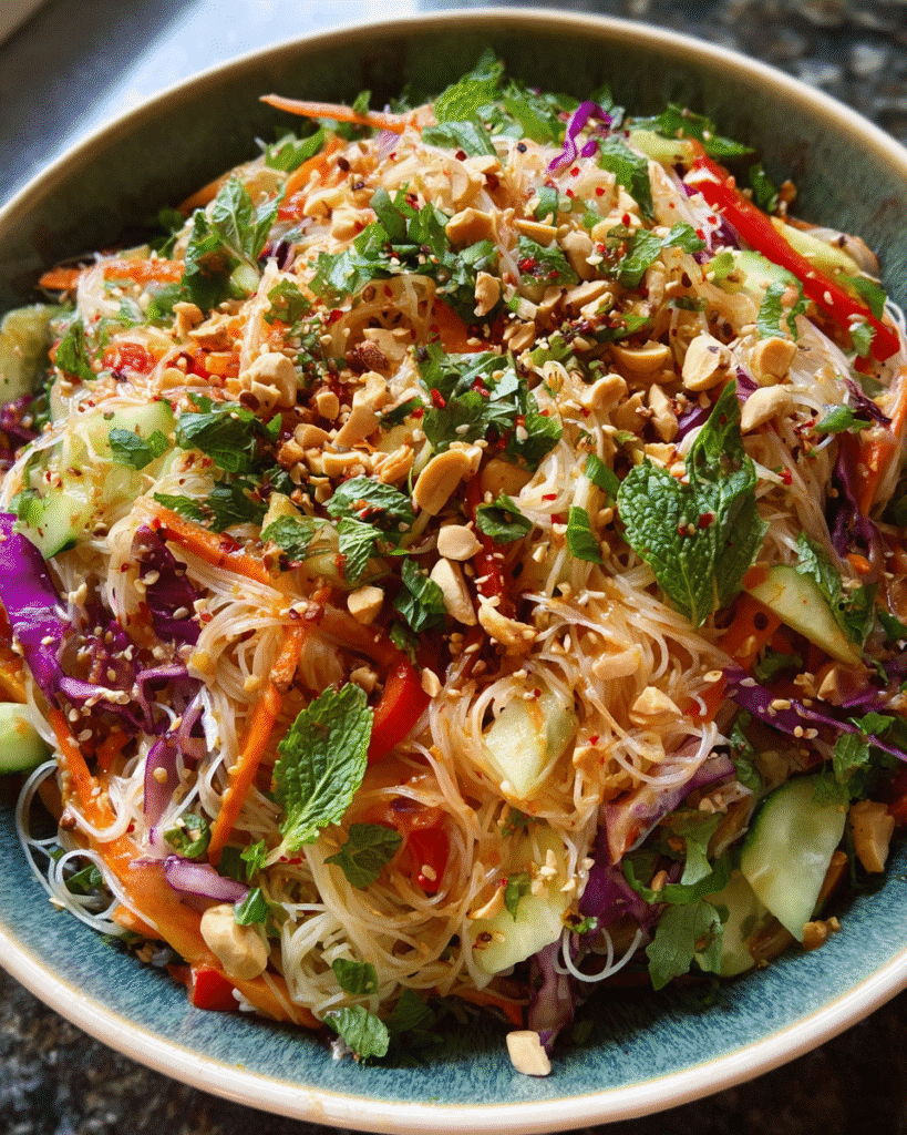 Spring Roll Salad with Spicy Ginger Dressing served fresh