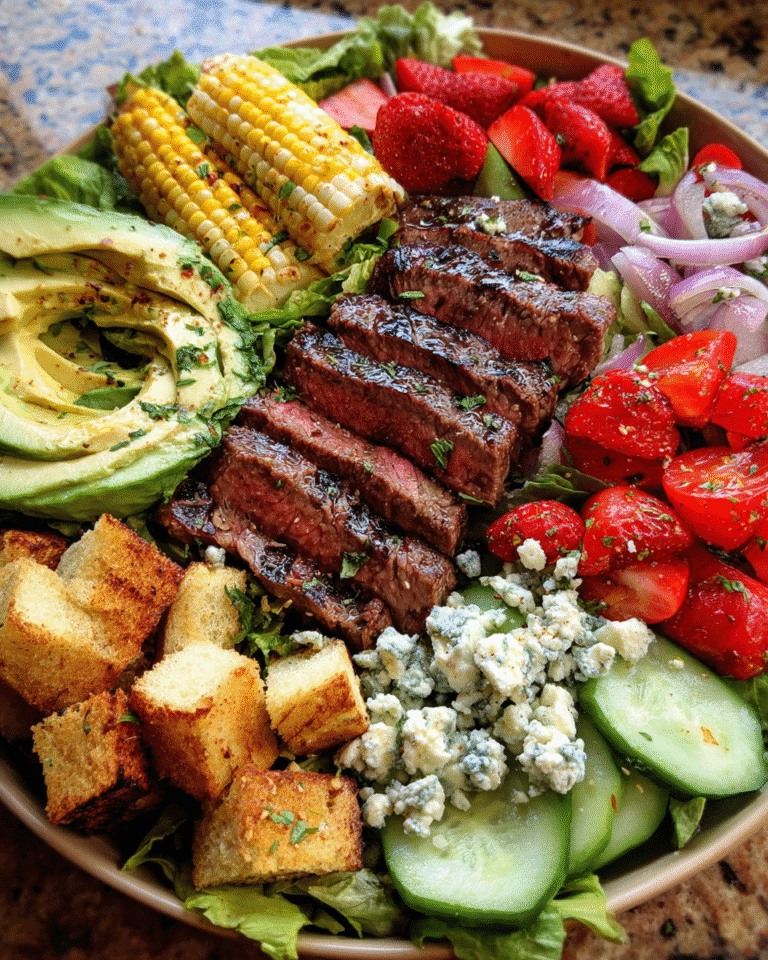 Steak salad with grilled corn and blue cheese