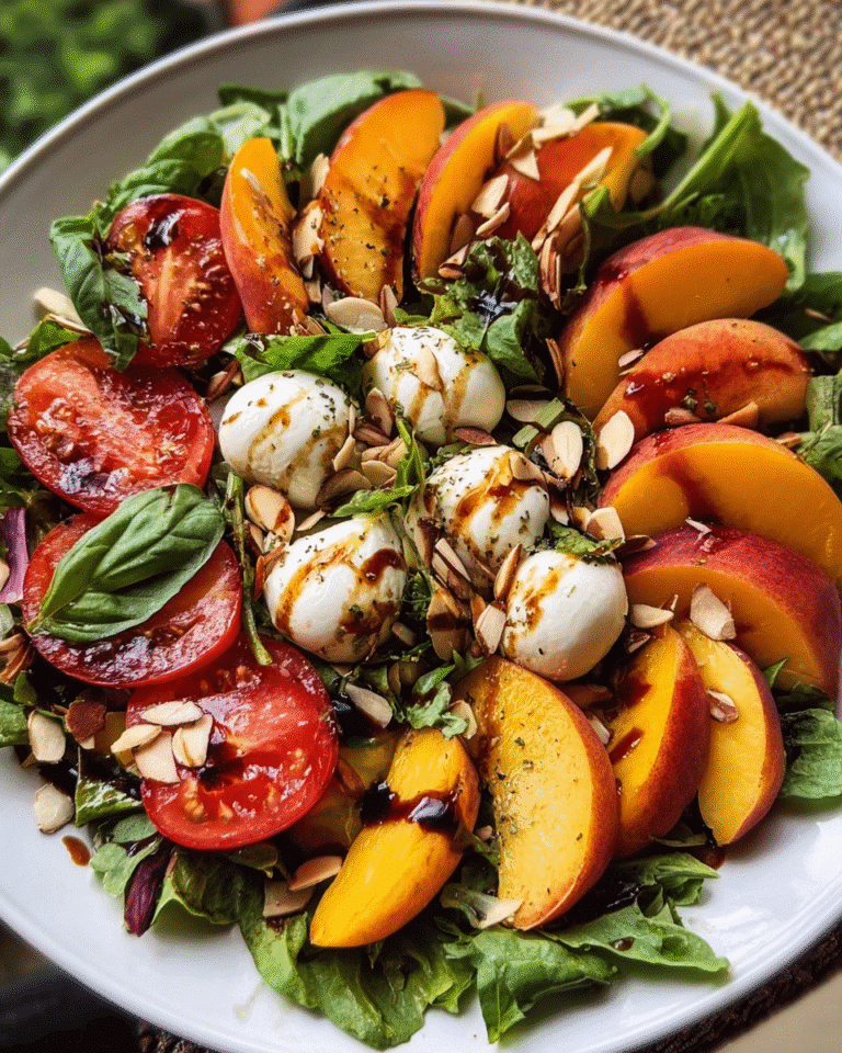 summer peach balsamic caprese salad in bowl