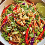 sesame ginger noodle salad in large bowl