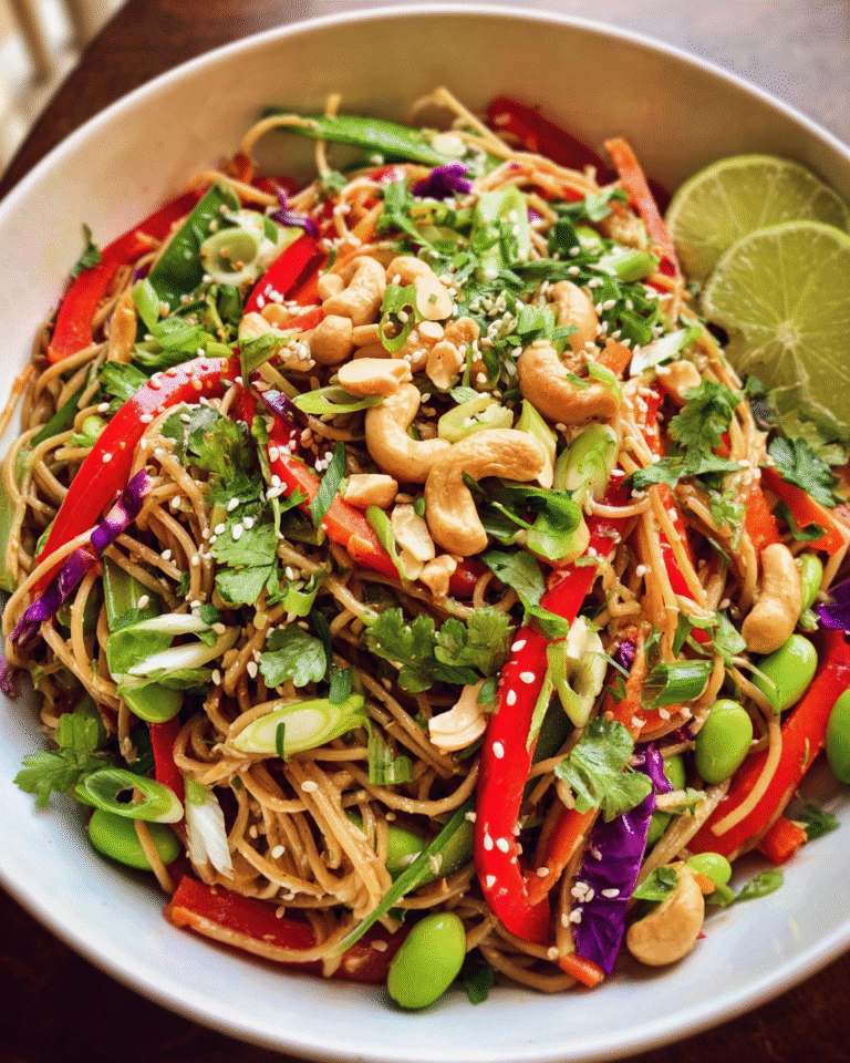 sesame ginger noodle salad in large bowl