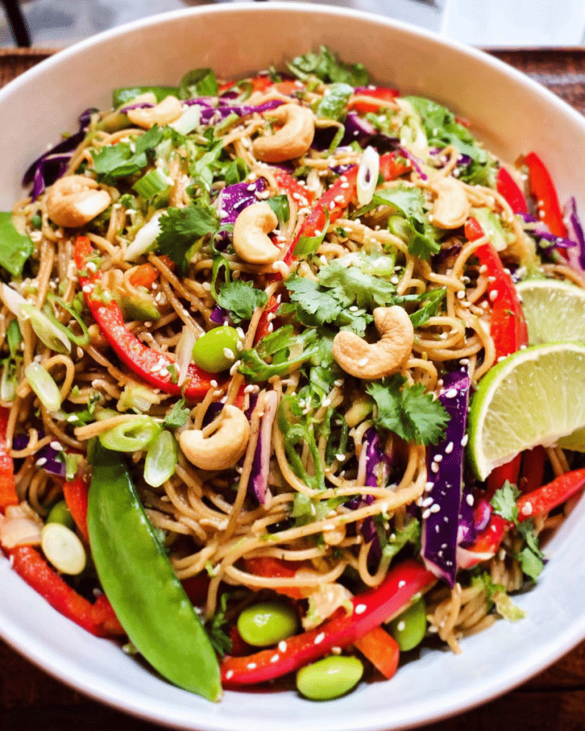 sesame ginger noodle salad in large bowl