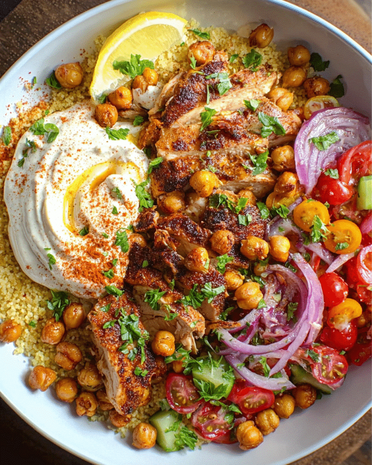 Shawarma Chicken Bowl with couscous and lemon sauce