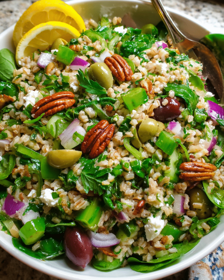 Spinach Pecan Brown Rice Salad beautifully served