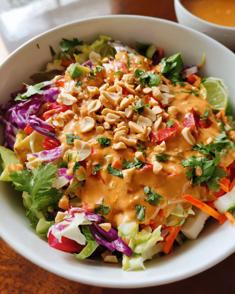 Thai Peanut Dressing surrounded by fresh ingredients