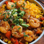 Tex-Mex Shrimp Bowl with vibrant toppings