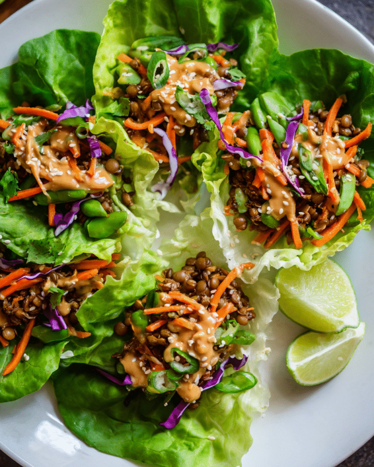 Thai Lentil Lettuce Wraps with peanut sauce