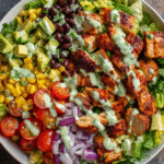 BBQ chicken salad with avocado and cilantro dressing