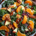 Chopped apple and mandarin salad with creamy poppy seed dressing in white bowl