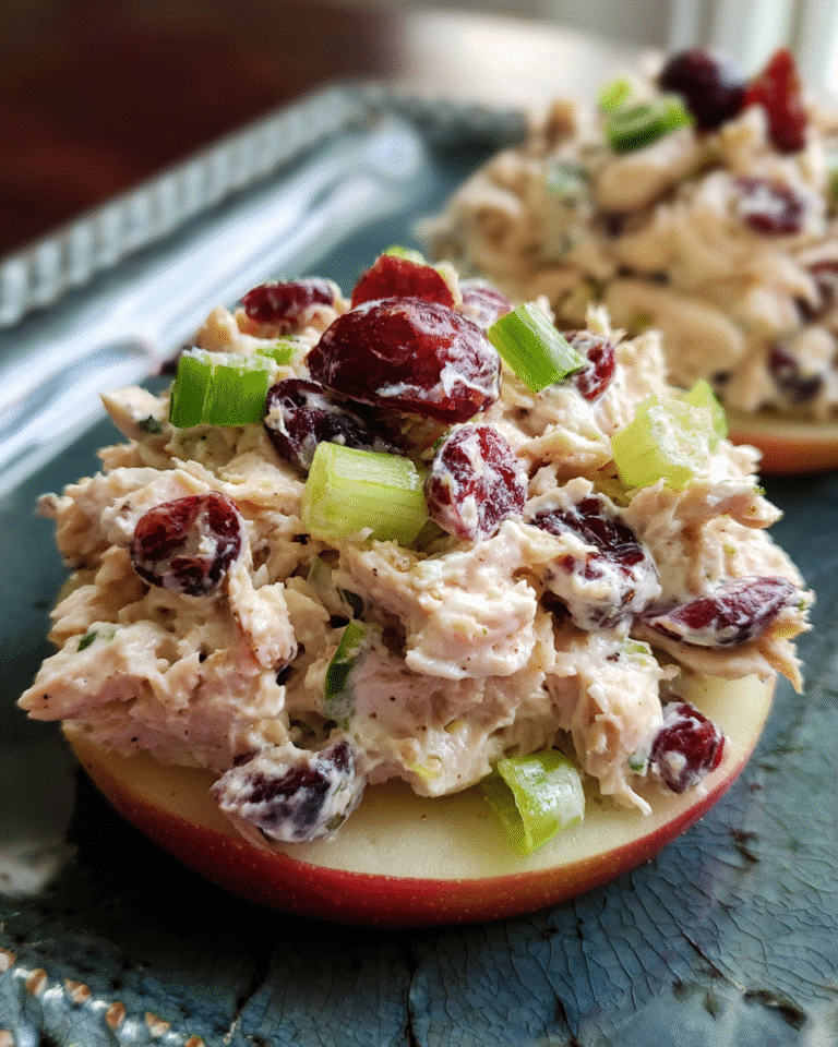 Cranberry tuna salad bites on apple slices