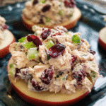 Cranberry tuna salad bites on apple slices