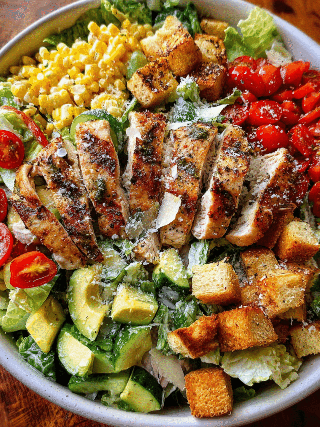 Chicken Caesar Salad in rustic bowl