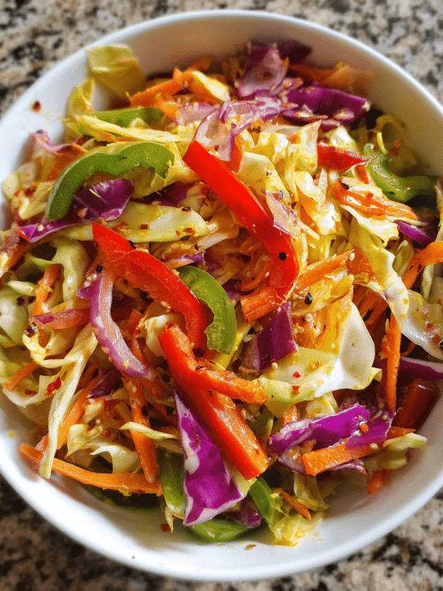 Cabbage Salad with Indian Tadka in a wooden bowl