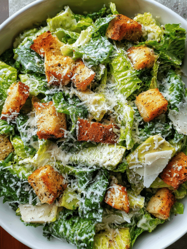 Caesar Salad with Homemade Caesar Dressing in bowl
