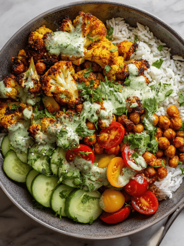 Cauliflower Shawarma Bowl with crispy chickpeas