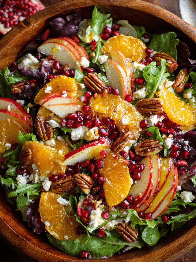 Christmas Salad on holiday table with seasonal toppings