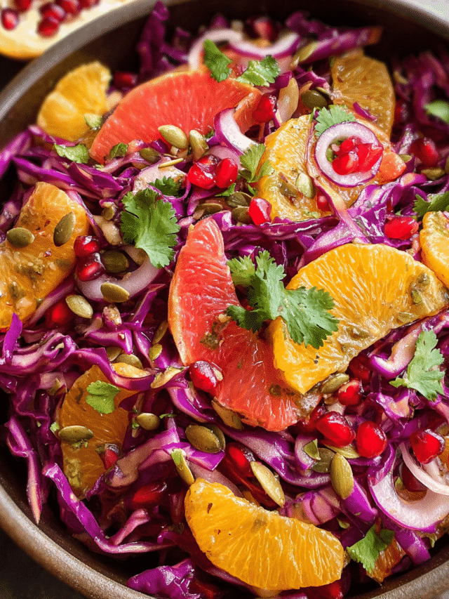 Citrus Cabbage Salad in White Bowl