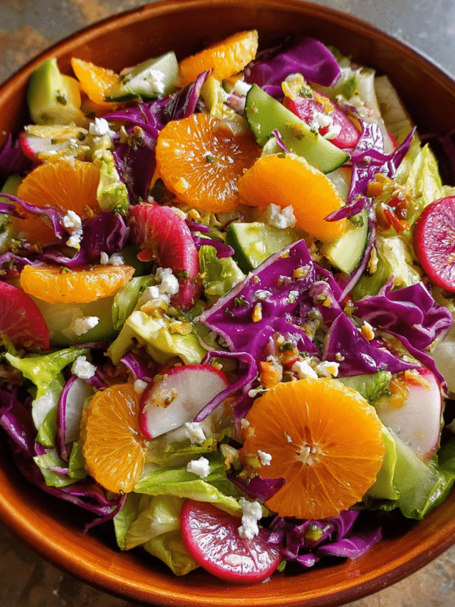 Crunchy Rainbow Salad in a bowl with colorful vegetables
