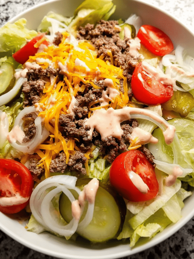 Easy Big Mac Salad with ground beef and pickles