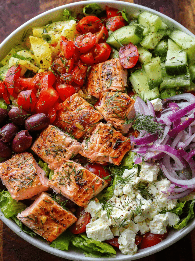 Greek Salmon Salad with Mediterranean Ingredients