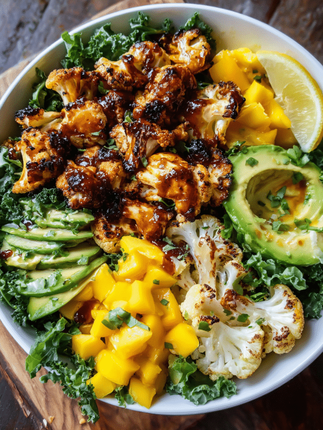 Grilled Cauliflower Bowl with BBQ Mango and Avocado