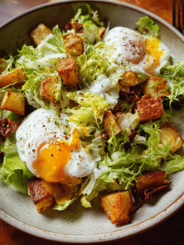 Warm Lyonnaise salad with poached egg and frisée