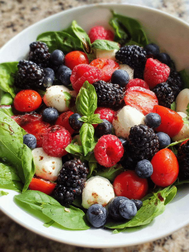 Mixed Berry Caprese Salad plated beautifully