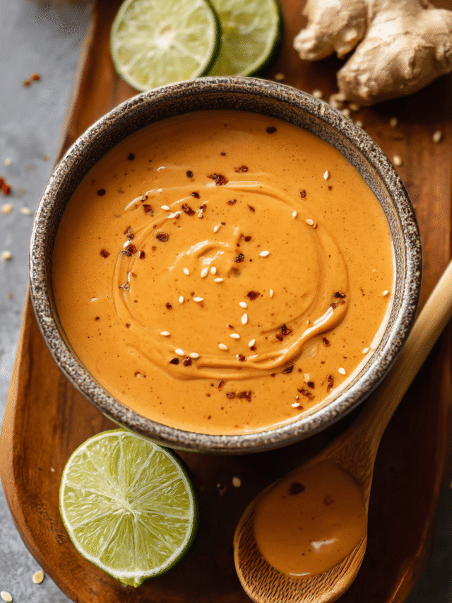 Creamy peanut sauce in a glass bowl