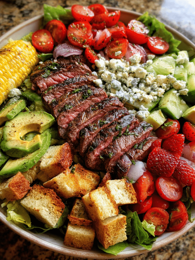 Steak salad with grilled corn and blue cheese