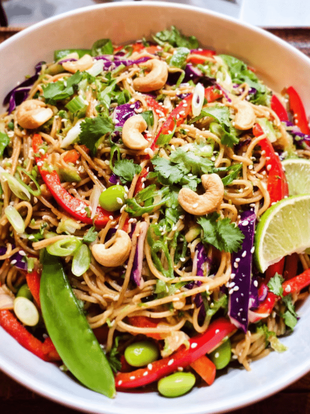 sesame ginger noodle salad in large bowl