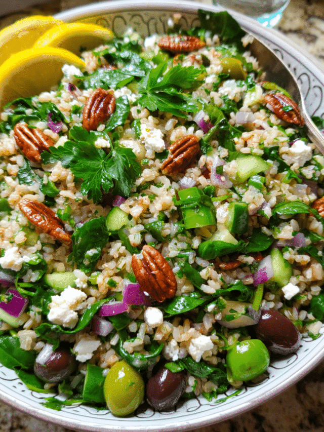 Spinach Pecan Brown Rice Salad beautifully served
