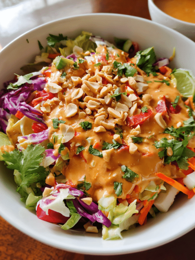 Thai Peanut Dressing surrounded by fresh ingredients