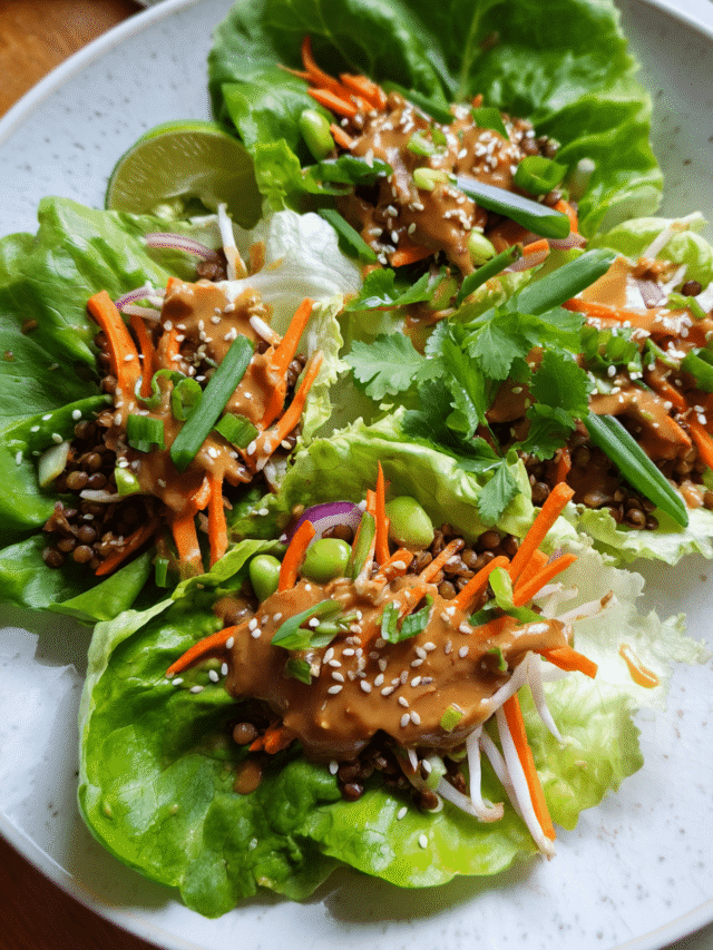 Thai Lentil Lettuce Wraps with peanut sauce