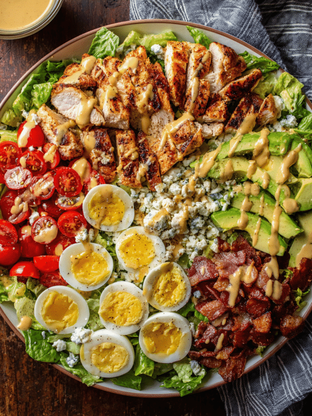 Honey mustard chicken cobb salad with vibrant toppings