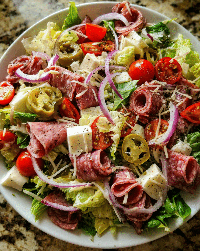 healthy Italian sub salad with turkey and salami