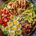 Honey mustard chicken cobb salad with vibrant toppings