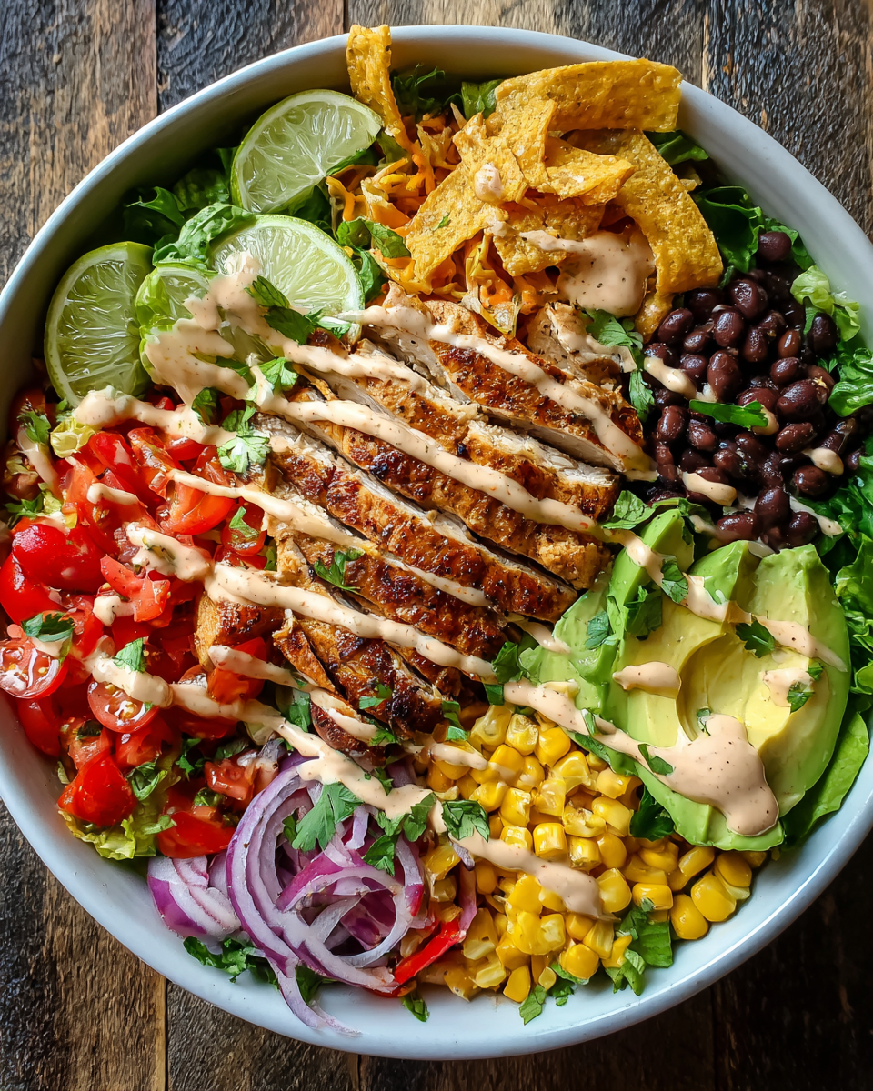 Spicy Southwest Salad with chicken and toppings
