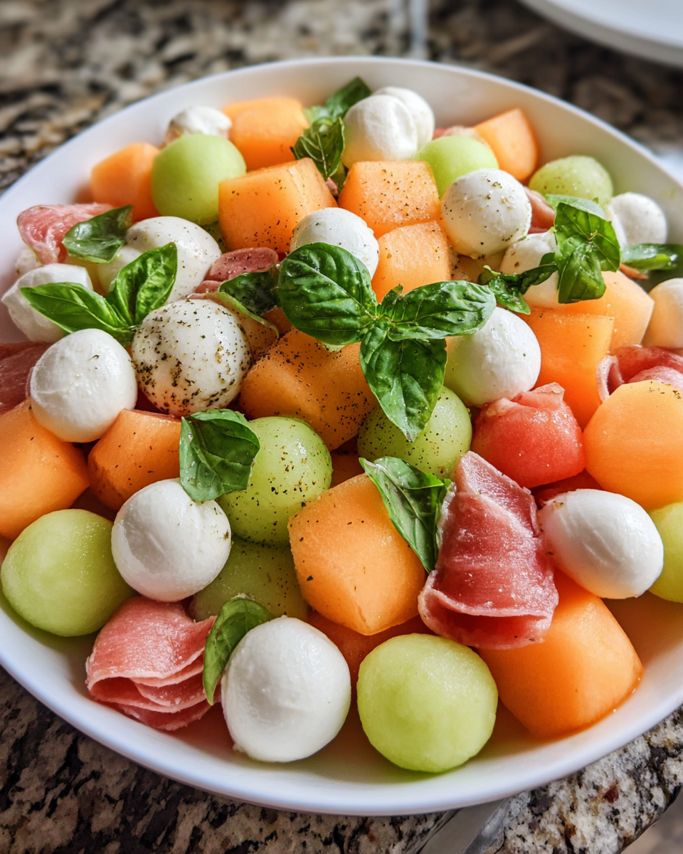 Summer melon salad with prosciutto and mozzarella