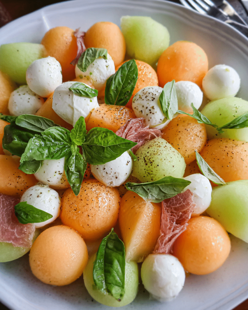 Summer melon salad with prosciutto and mozzarella