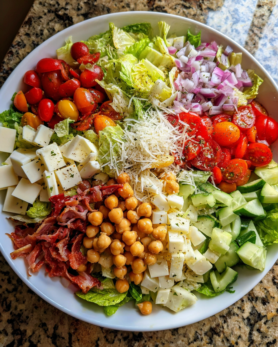Italian chopped salad in rustic bowl