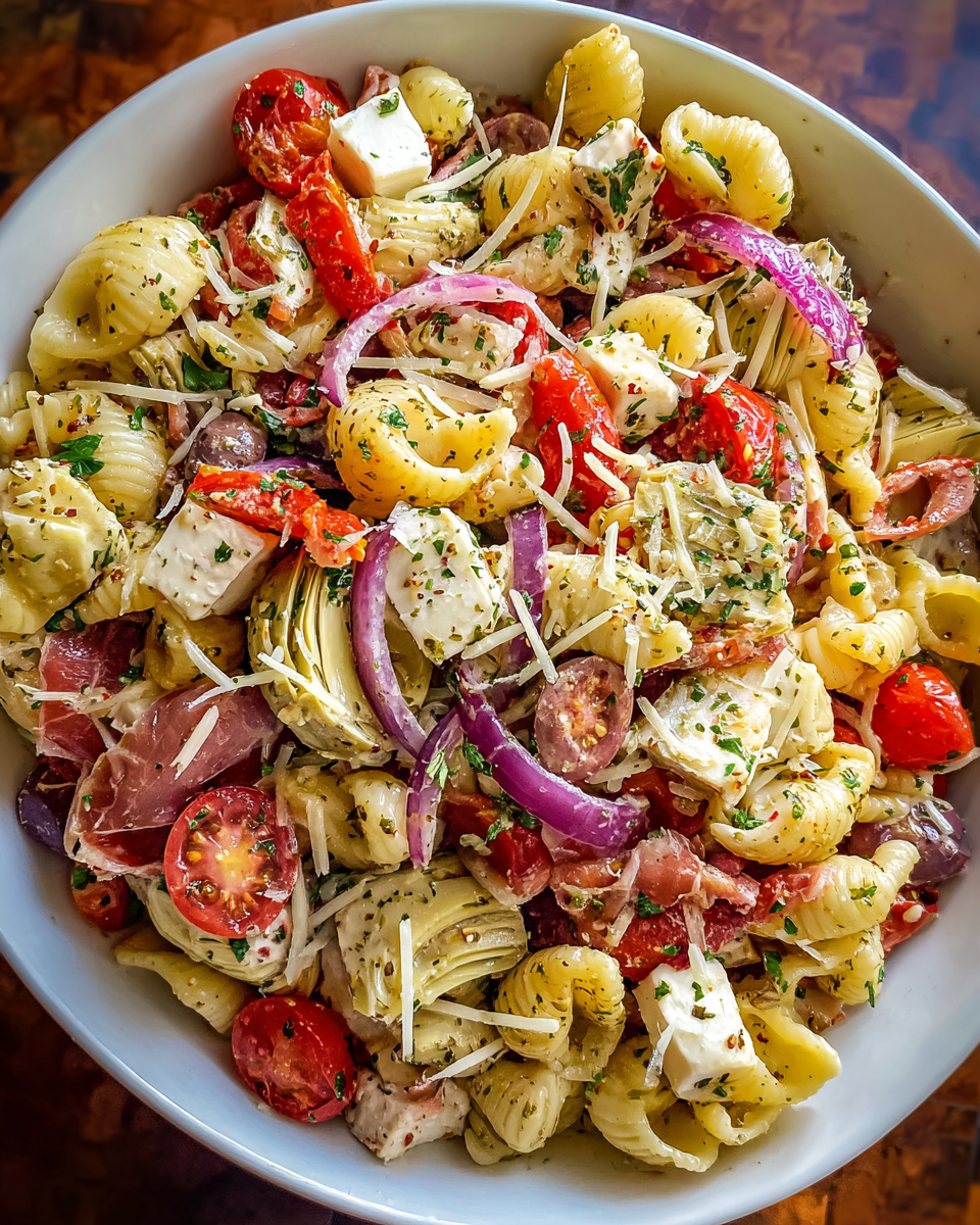 Antipasto Salad RECIPE served in Italian bowl