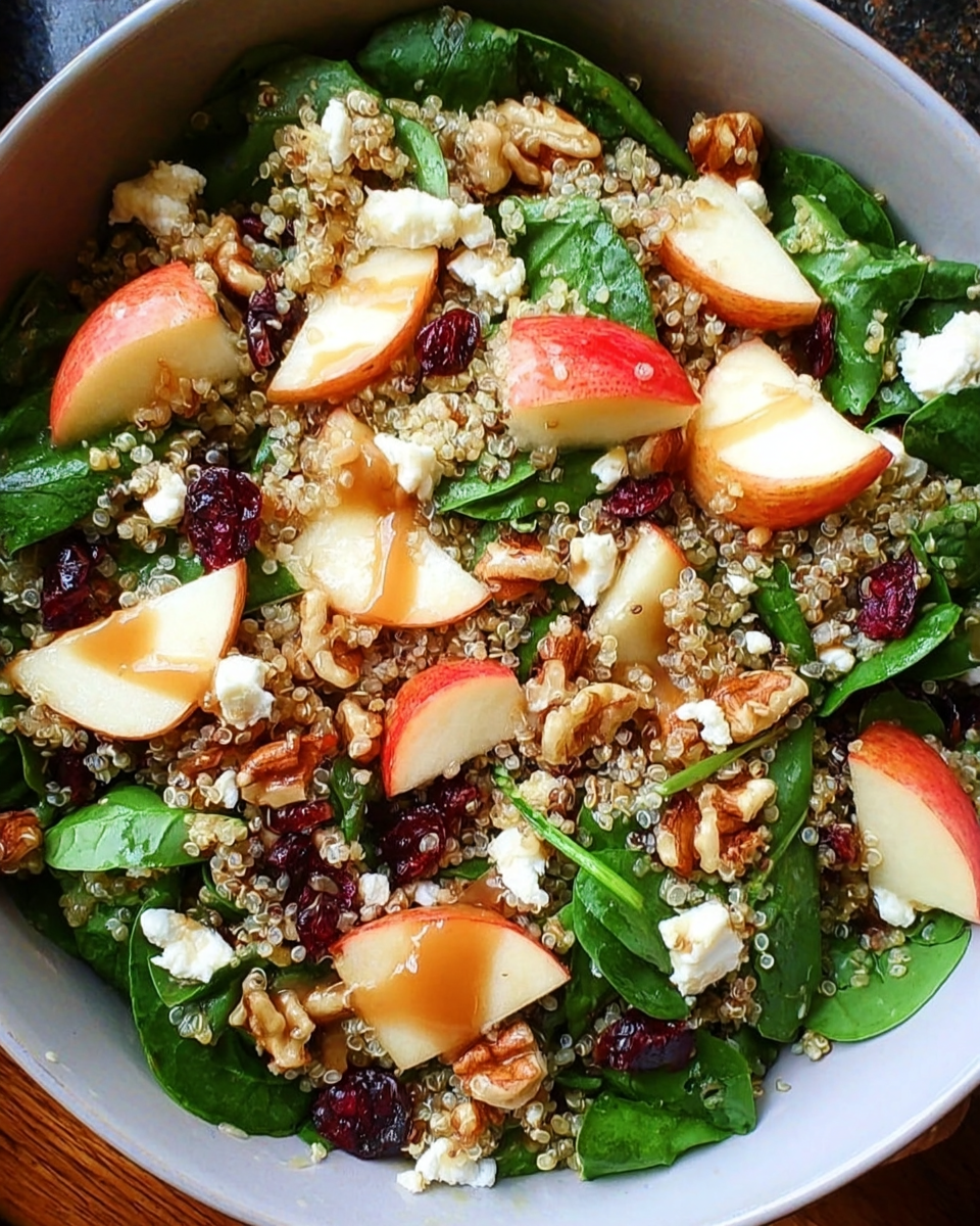Apple Walnut Quinoa Salad in rustic bowl