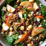 Apple Walnut Quinoa Salad in rustic bowl