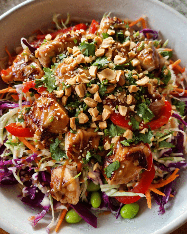 Asian Chicken Crunch Salad with peanut dressing