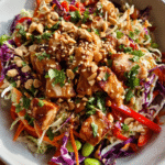 Asian Chicken Crunch Salad with peanut dressing