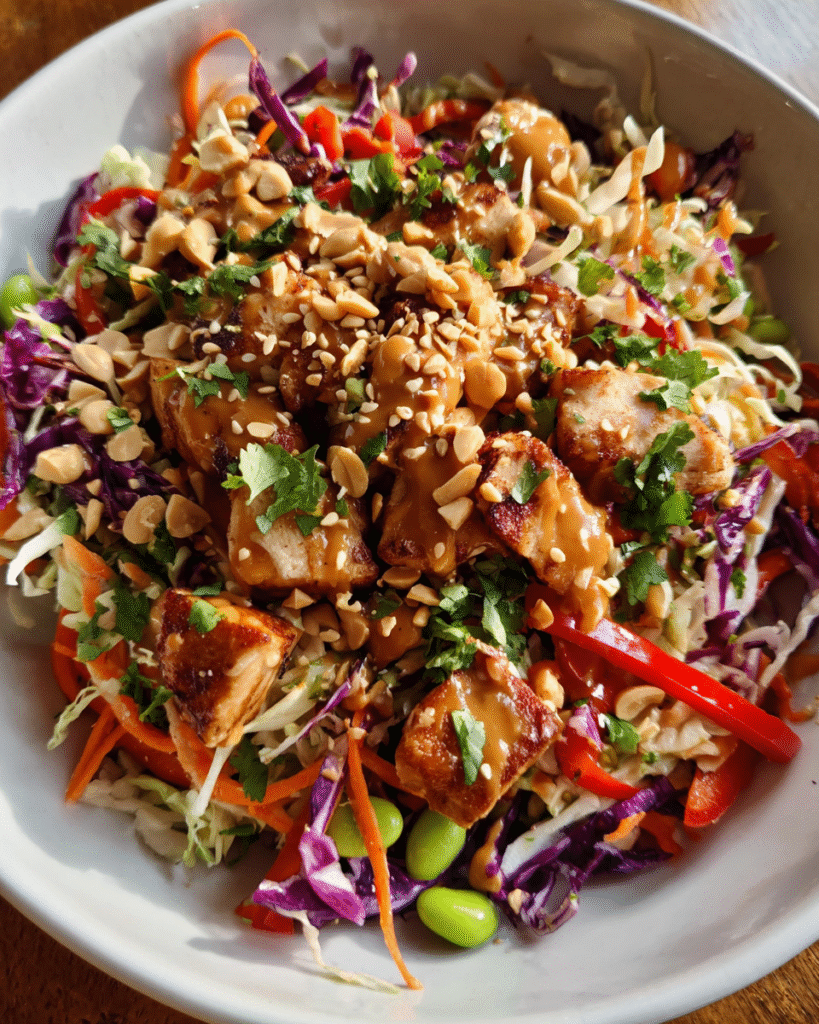 Asian Chicken Crunch Salad with peanut dressing