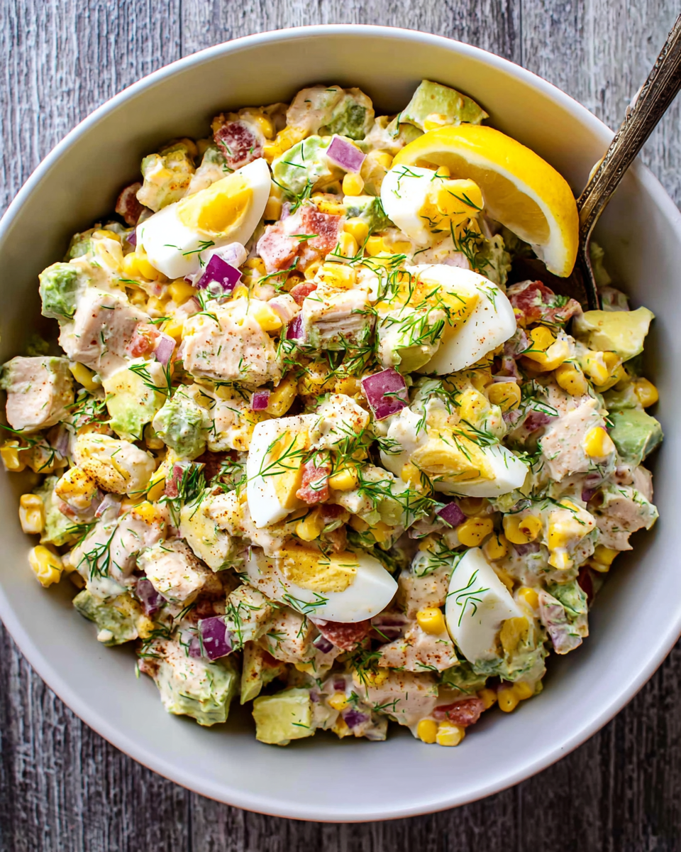 Avocado Chicken Egg Salad served fresh with lemon and dill