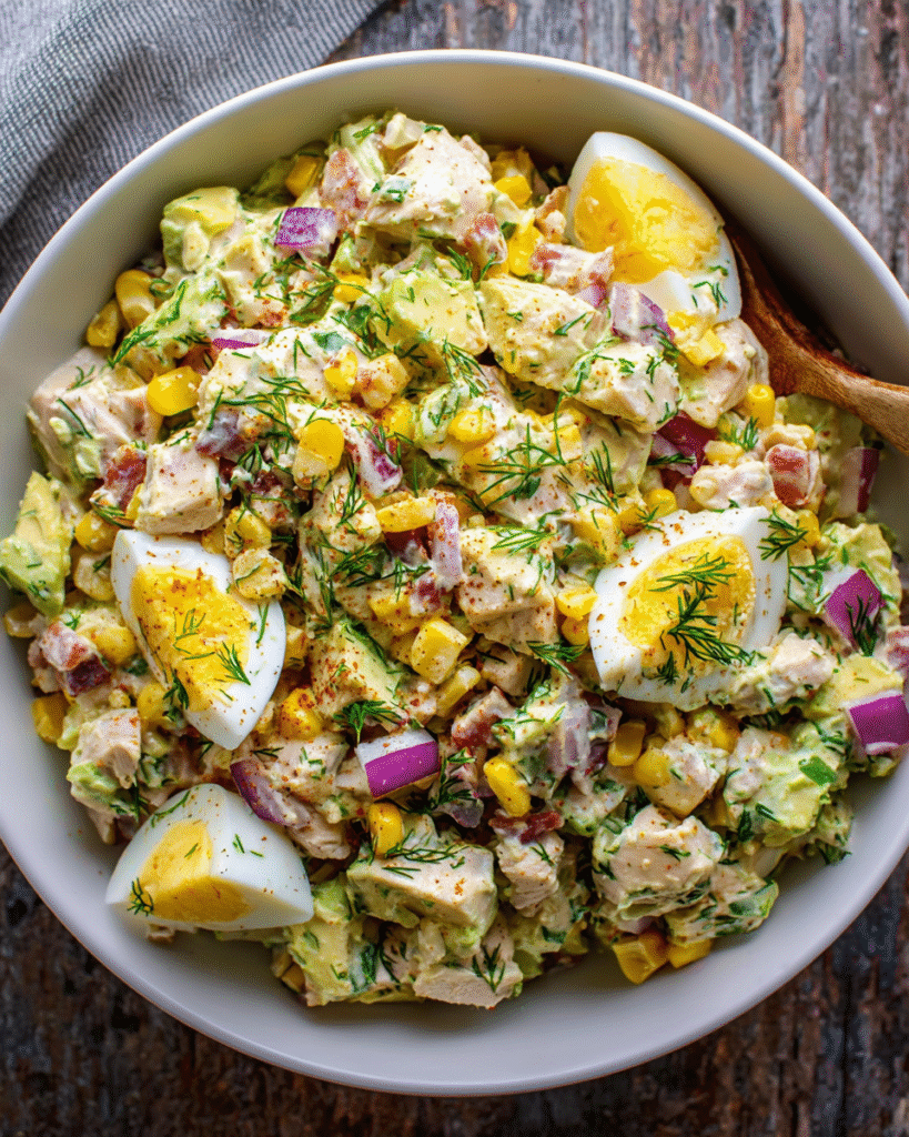 Avocado Chicken Egg Salad served fresh with lemon and dill